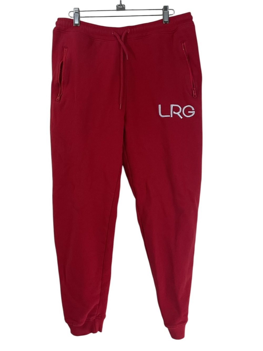 LRG Lifted Research Group Red Jogger Sweatpants Men’s Small Zip Pockets Logo